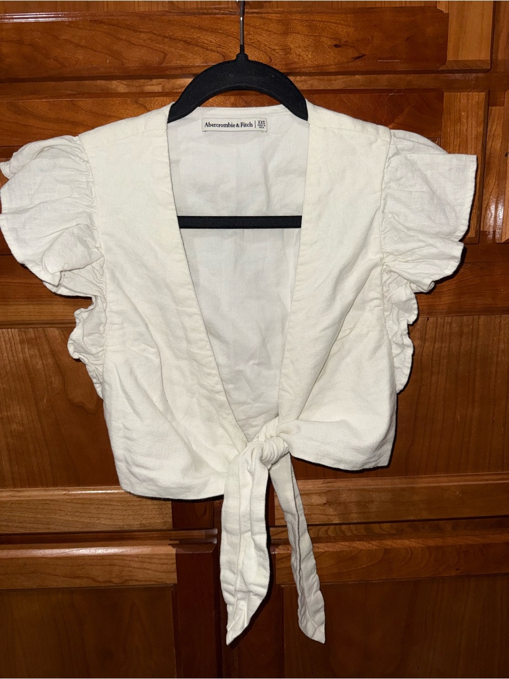 Abercrombie & Fitch Cream Tie-Front Puff Sleeve Crop Top